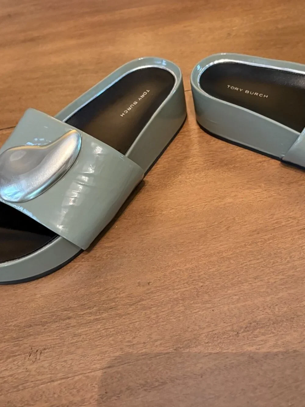 NWOT (Other) Tory Burch Patos Platform Slide Sandals in Jade/Silver. Size 8.5